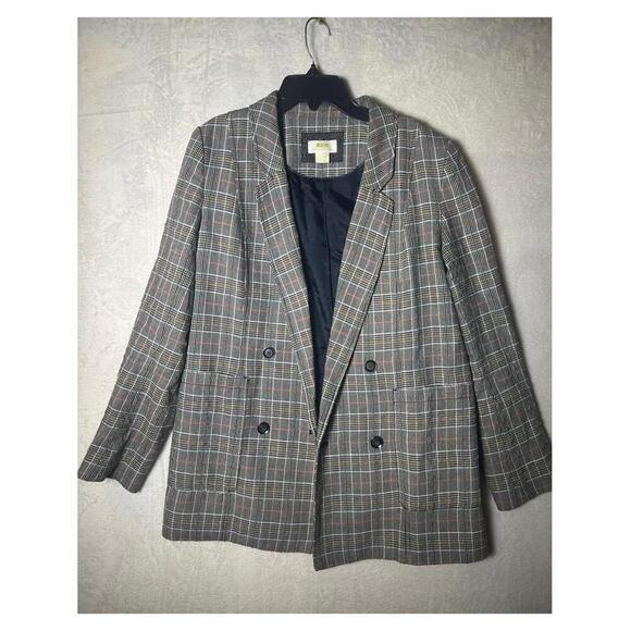 Anthropologie‎ Maeve Lilith Gray Plaid Relaxed Fit Boho Blazer Jacket Sz 10 - Picture 1 of 5